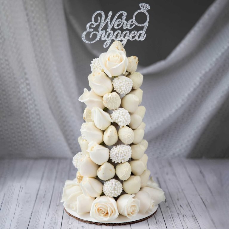 White Chocolate Strawberry and Rose Tower