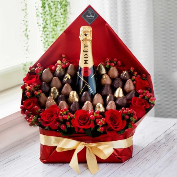 Champagne and Chocolate Covered Strawberry Bouquets