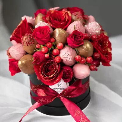 red chocolate covered strawberry basket