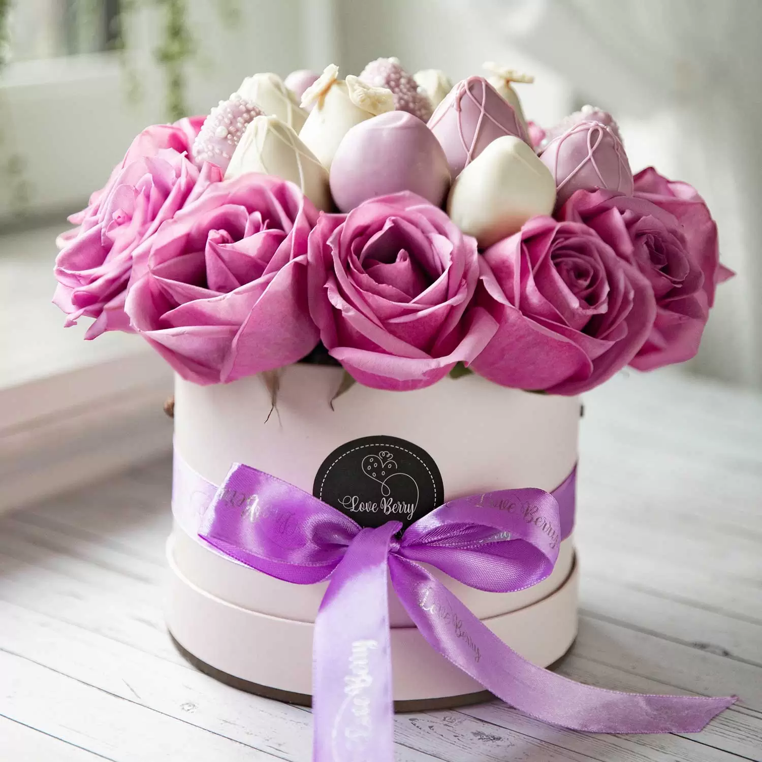 Box of Strawberries and Roses