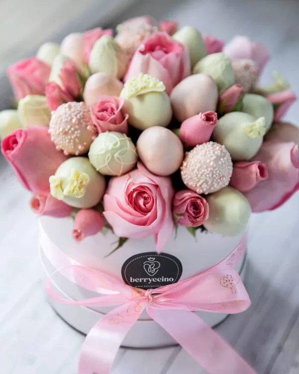 pink chocolate covered strawberry basket