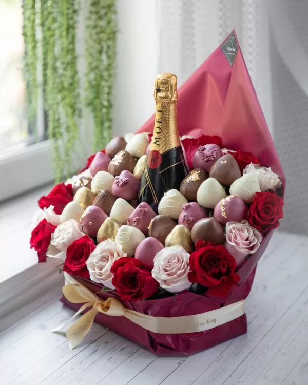 chocolate covered strawberries with MOET