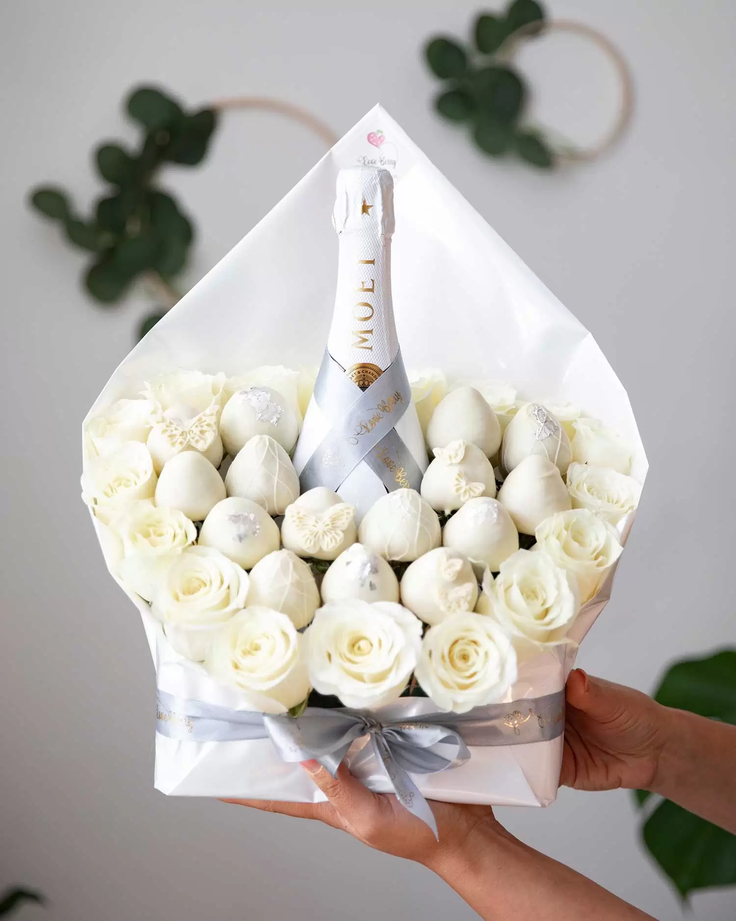 Moet champagne with chocolate strawberries