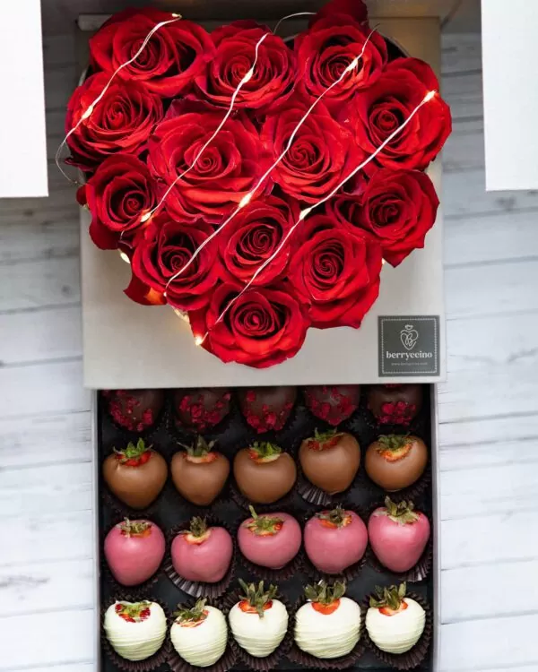 roses with sprinkles and chocolate covered strawberries