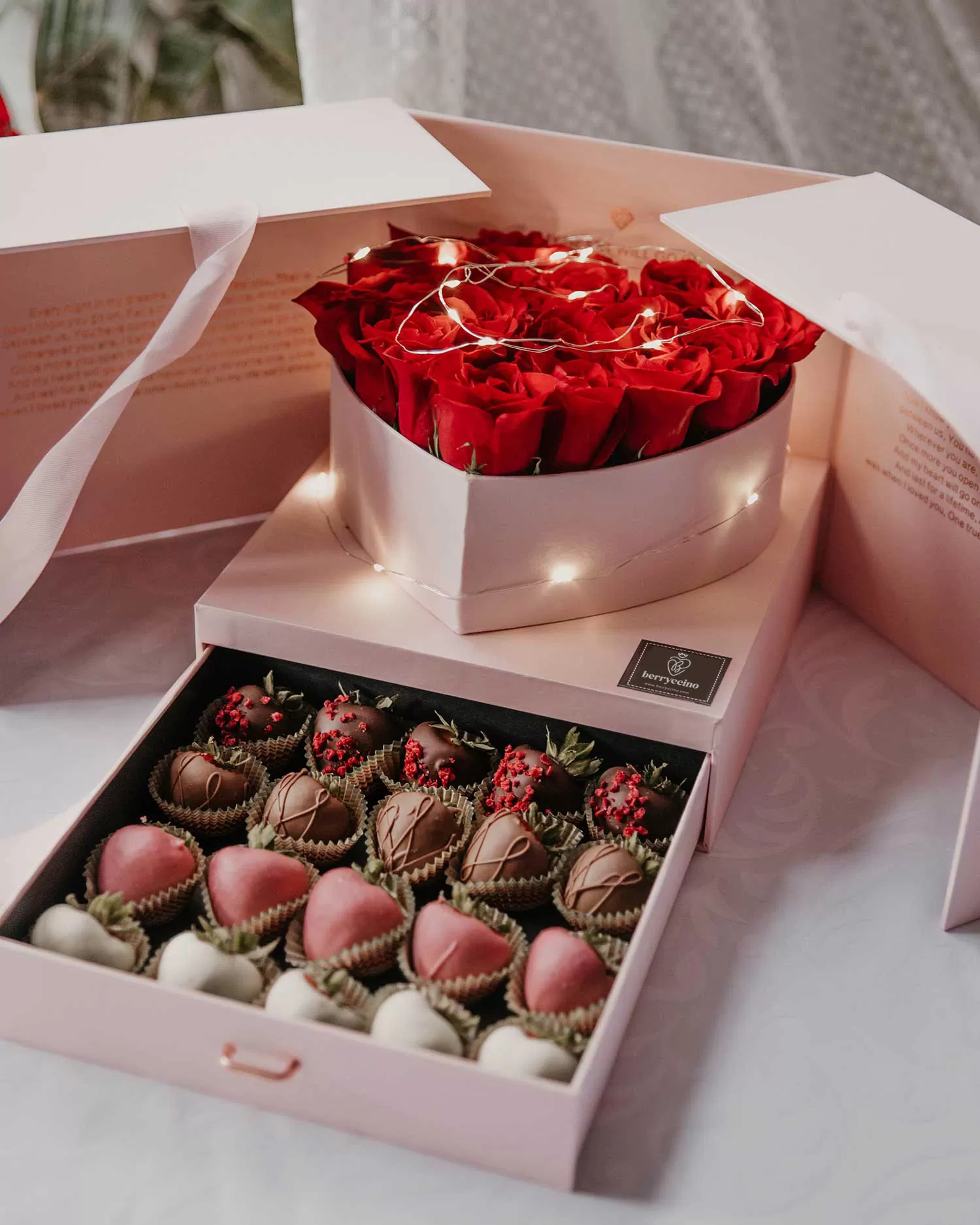 mixed chocolate covered strawberries with roses