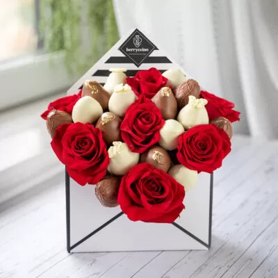 roses with chocolate covered strawberries