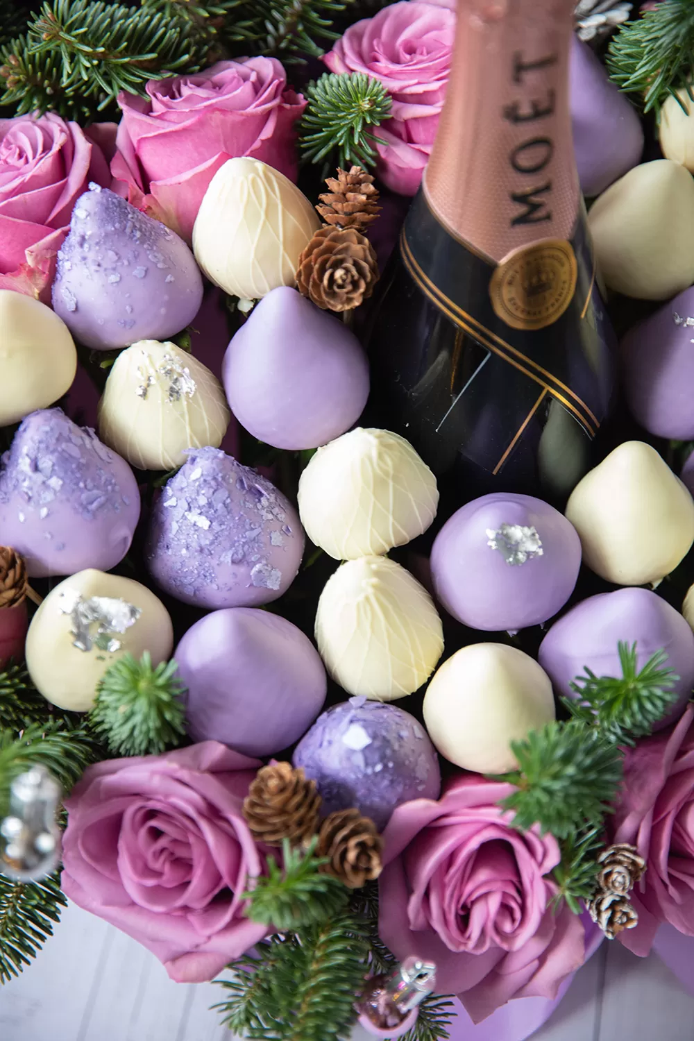 purple and white chocolate christmas bouquet
