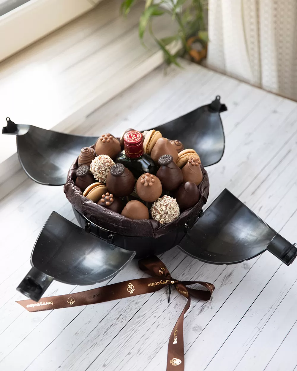 Chocolate Covered Strawberries for him with alcohol bottle