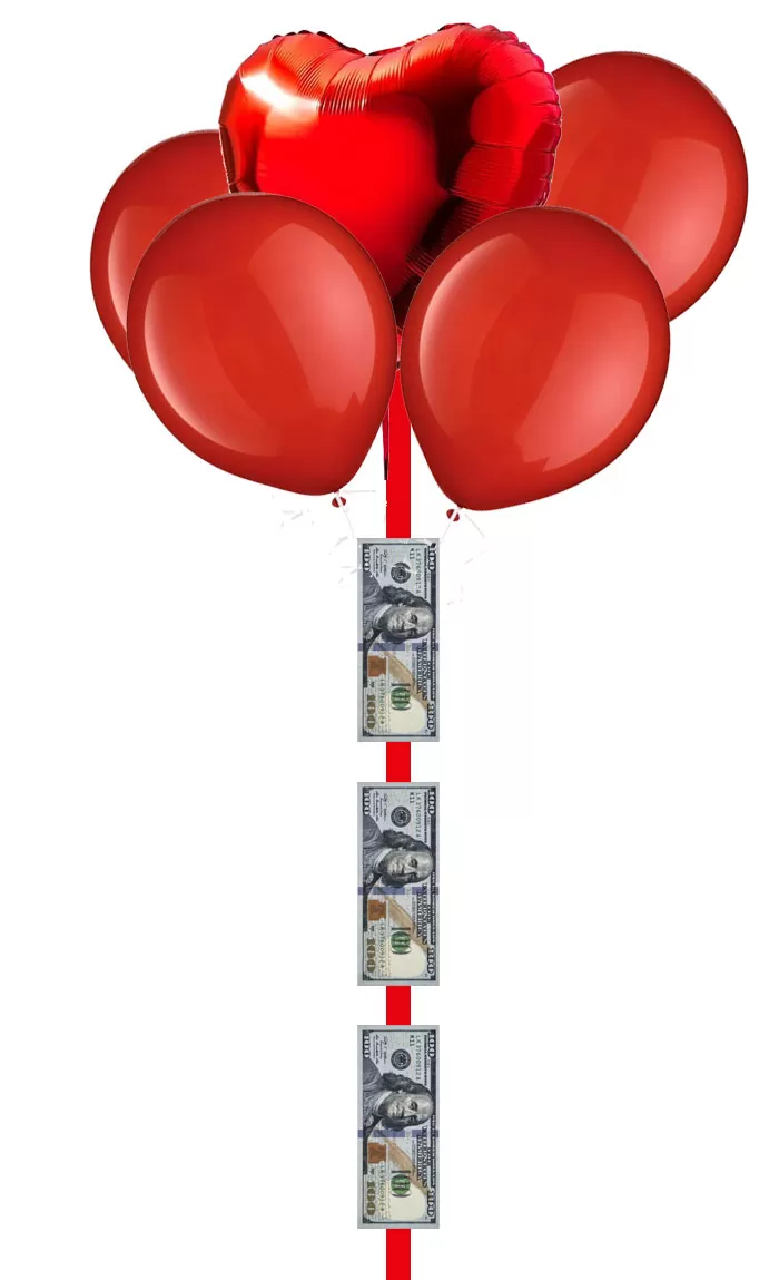 1 red heart, 4 latex balloon