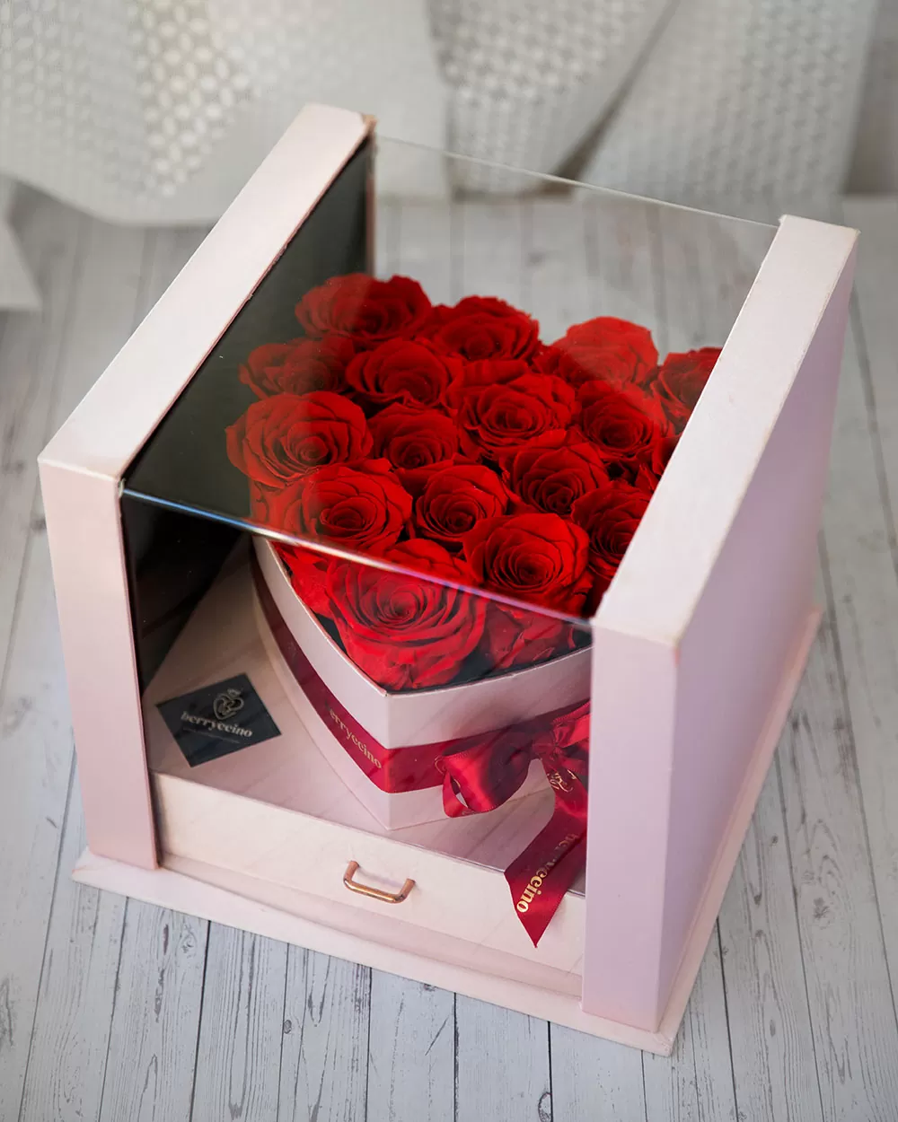 Valentine's special heart-shaped strawberry and floral arrangement