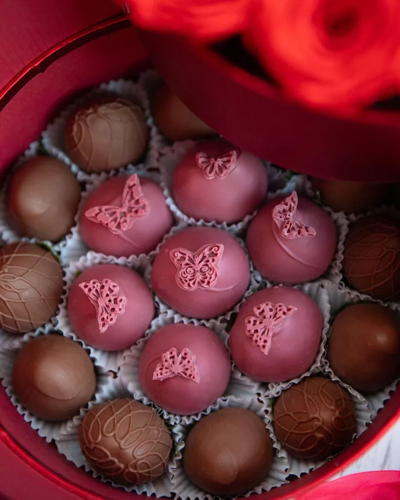 ruby and milk chocolate covered strawberries