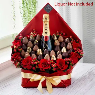 Champagne and Chocolate Covered Strawberry Bouquets