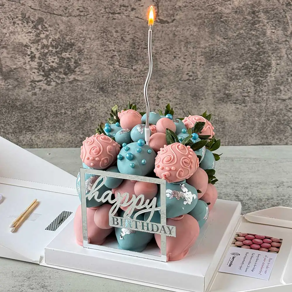 Blue and Pink Chocolate Strawberry Cake - White Chocolate