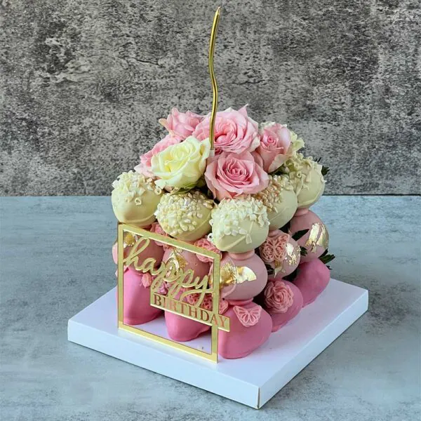 Pink Chocolate-Covered Strawberries Cake – White Chocolate - Image 3