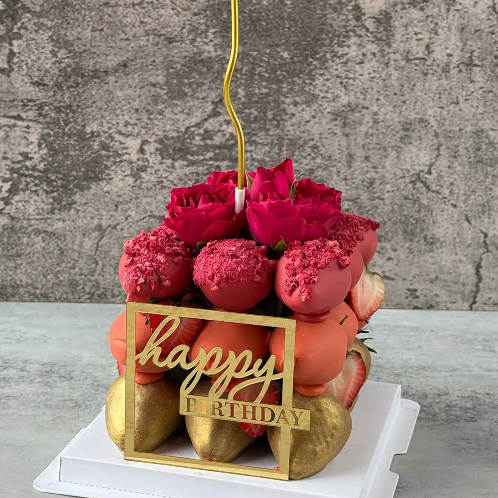 Red-Orange-Gold Chocolate Strawberry Cake - Image 3