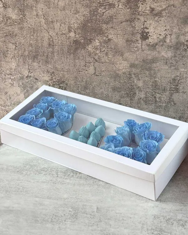 Elegant DAD gift box featuring blue floral and chocolate centerpiece