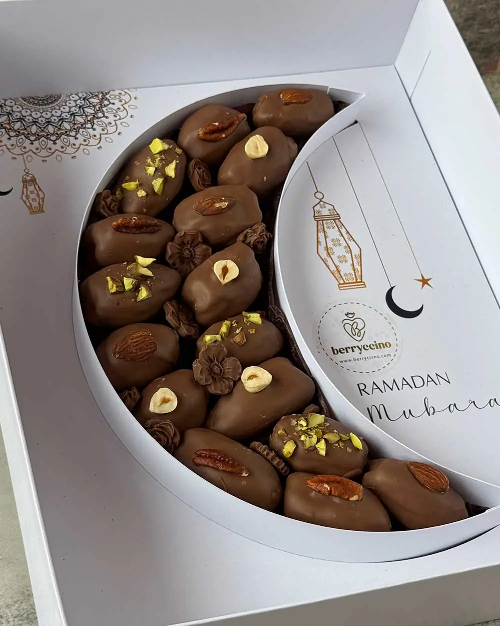 Luxury Ramadan Crescent Gift Box chocolate covered dates