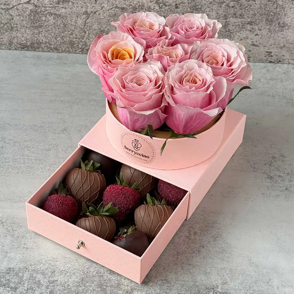 Mother’s Day gift box with roses and chocolate covered strawberries NYC