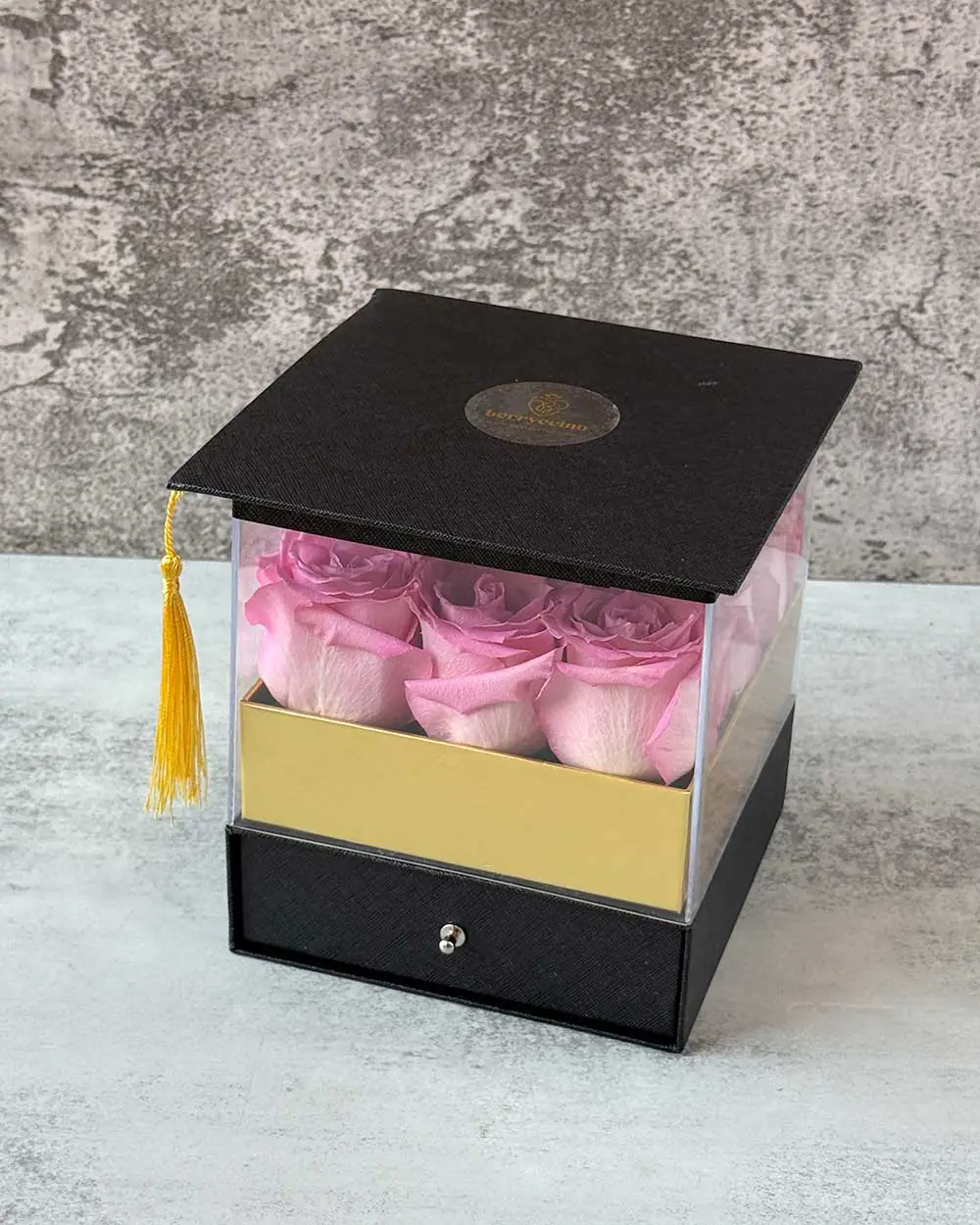 Graduation keepsake box with roses and hidden drawer