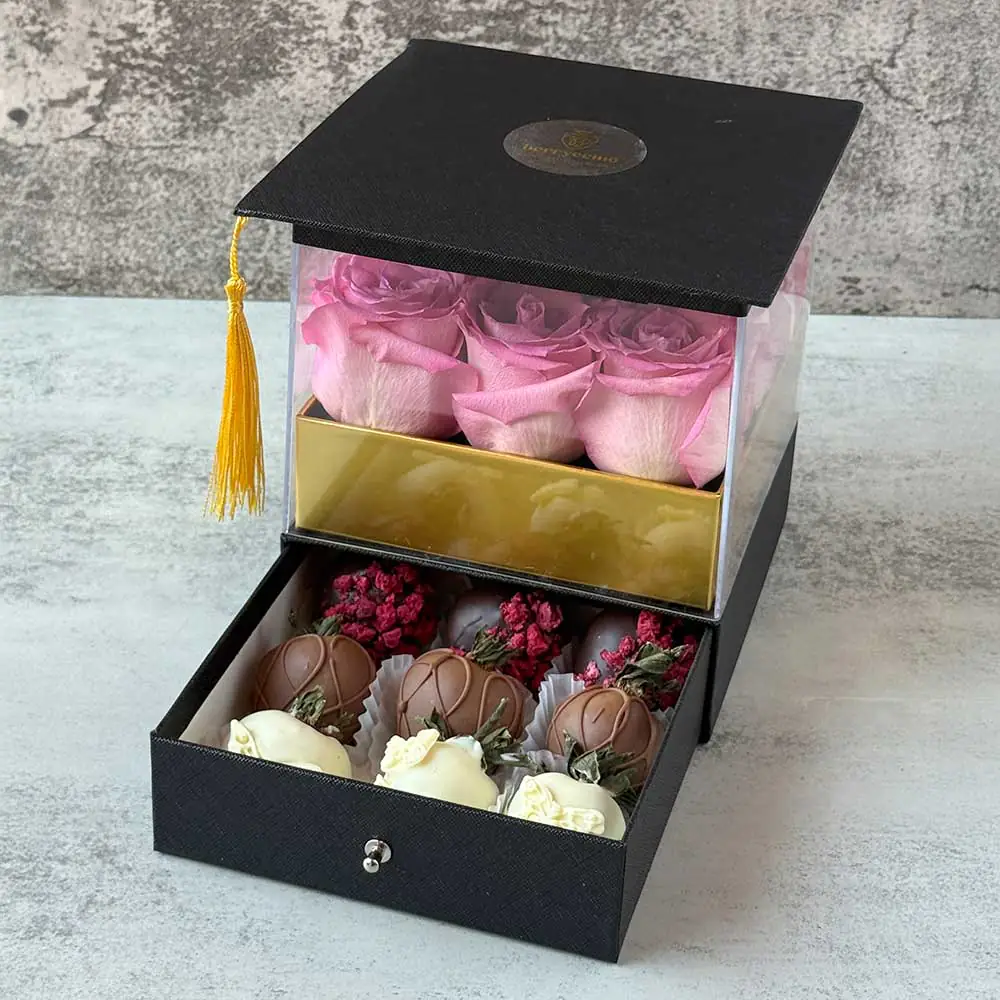Chocolate covered strawberries graduation gift arrangement